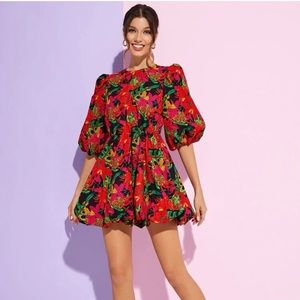 NWT - SHEIN X NGOZIKA OKEKE Lantern Sleeve Tropical Print Dress